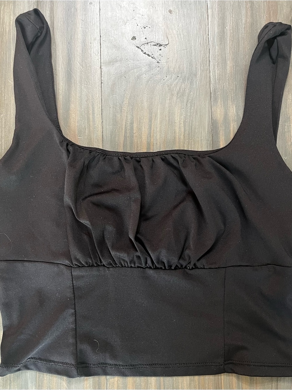 Black Women's Tank Top - Gathered Bust Crop